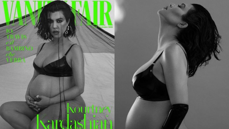 Kourtney Kardashian tregon barkun e rrumbullakosur me një palë sytjena lëkure dhe të brendshme në fotosesionin e “Vanity Fair Italy”