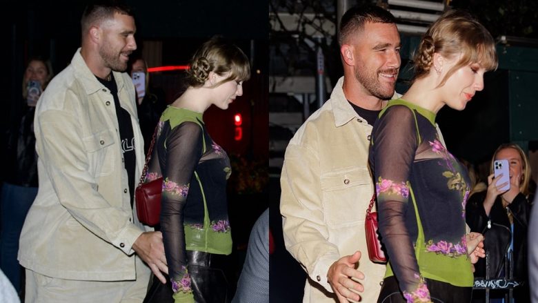 I dashuri i ri i Taylor Swift, Travis Kelce nuk mund t’i mbajë duart larg saj ndërsa ajo del me bluzë transparente dhe minifund
