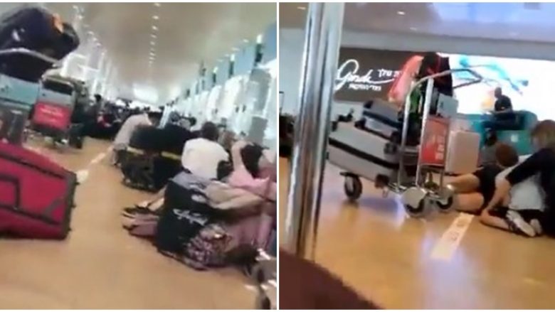 Hamasi sulmon aeroportin e Tel Avivit – pasagjerët shihen të frikësuar dhe të shtrirë në dysheme