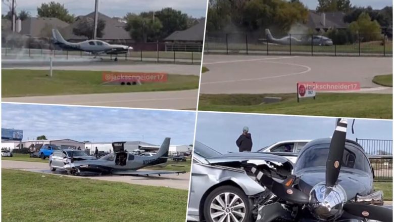 Ngjarje e pazakontë, aeroplani përplaset direkt me veturën – fluturakja doli nga pista e aeroportit në Teksas dhe përfundoi në rrugë