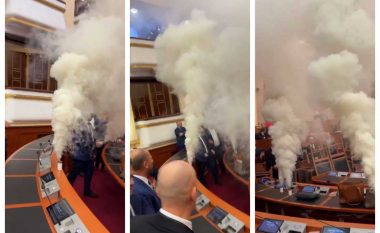 Kaos në Kuvendin e Shqipërisë, tymi pushton sallën dhe përmbysen karriget