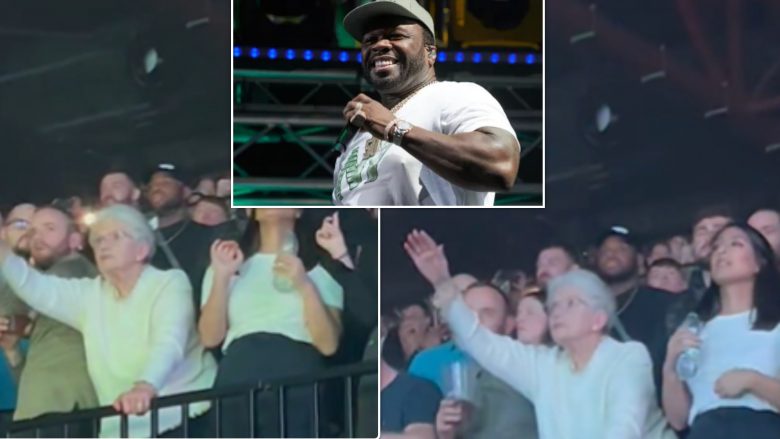 Një grua e moshuar merr vëmendje me vallëzimin e lëvizjet në koncertin e 50 Cent
