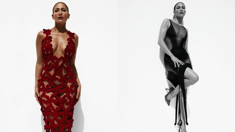 Jennifer Lopez del e zhveshur nën një fustan të kuq me dantella, për kopertinën “Women In Hollywood” të “ELLE”