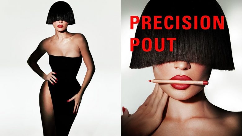 Kylie Jenner shfaqet si Sia, duke e mbajtur një parukë të zezë gjatë një seti fotografik promovues për “Kylie Cosmetics”