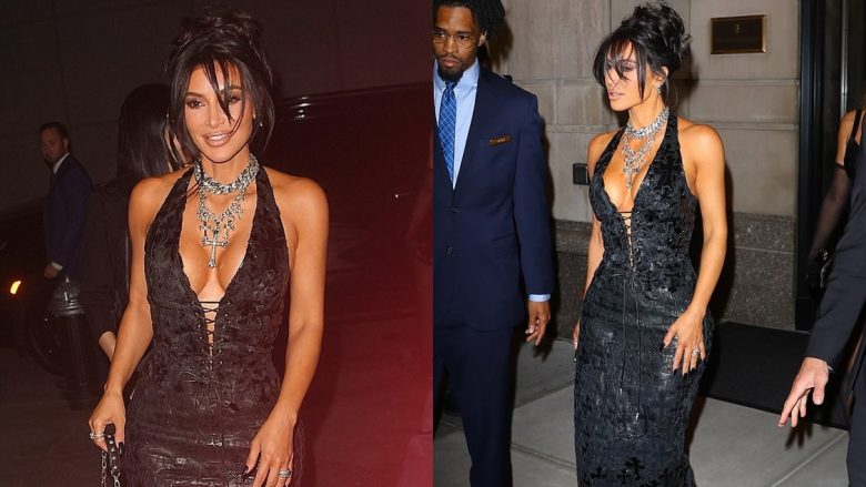 Kim Kardashian merr vëmendje me dukjen në një fustan të zi, thekson linjat e bujshme trupore