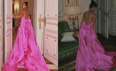 Kim Kardashian duket si një princeshë me një fustan rozë Balenciaga, gjatë një veshjeje magjepsëse në Paris