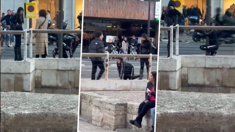 Skena tronditëse në Valencia: Një vajzë shëtit një të ri me zinxhir dhe ai sillet si një qen i llastuar