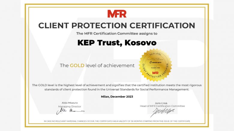 KEP Trust certifikohet me nivelin prestigjioz GOLD 