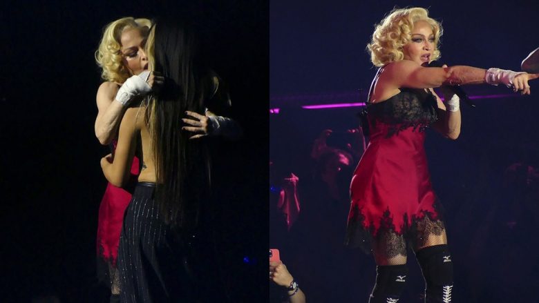 Madonna, puth balerinën gjysmë të zhveshur, gjatë performancës së turneut festiv në New York