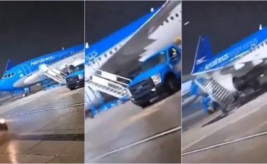 Aeroplani i pasagjerëve shkaktoi kaos pasi filloi të lëvizte vetvetiu në pistë teksa erërat me shpejtësi 160 km/h goditën edhe aeroportin argjentinas