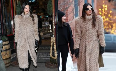 Kendall Jenner modelon një pallto dimërore, ndërsa vazhdon udhëtimin e saj në modë, pas ndarjes nga Bad Bunny