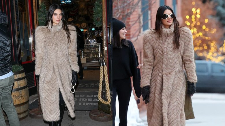 Kendall Jenner modelon një pallto dimërore, ndërsa vazhdon udhëtimin e saj në modë, pas ndarjes nga Bad Bunny
