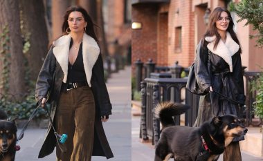 Emily Ratajkowski plot stik dhe elegancë, teksa shëtit me qenin e saj Colombo në New York