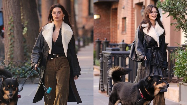 Emily Ratajkowski plot stik dhe elegancë, teksa shëtit me qenin e saj Colombo në New York
