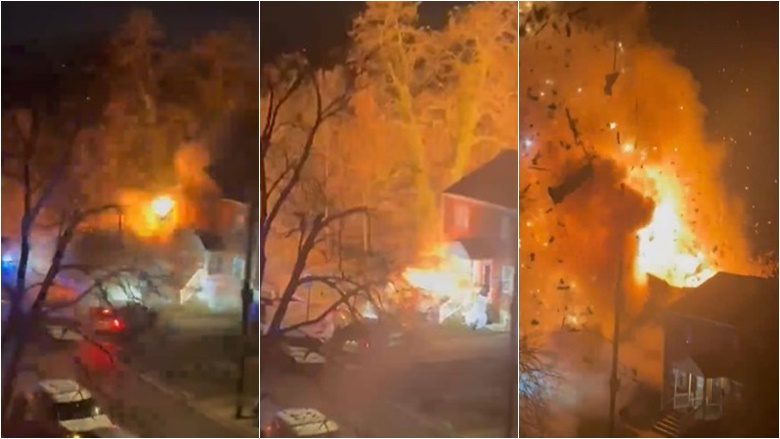 Momenti i shpërthimit: Një shtëpi “hidhet në erë” pranë Washington DC ndërsa policia po rrethonte një të dyshuar të armatosur