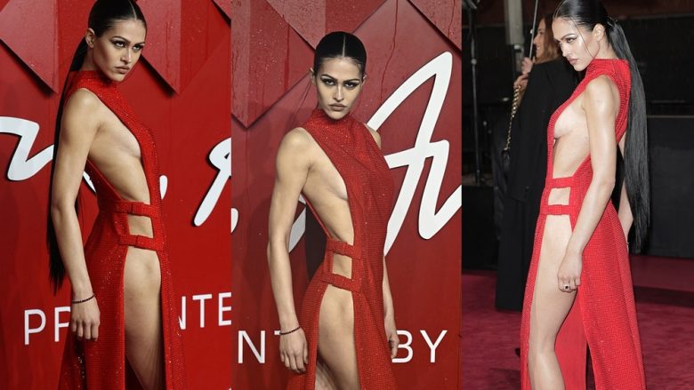 Amelia Grey Hamlin provokon me një fustan të kuq në British Fashion Awards