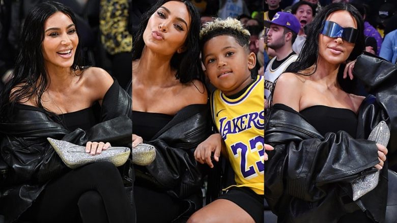 Kim Kardashian shkëlqen me të zeza, teksa e çon djalin Saint në një ndeshje për ditëlindje