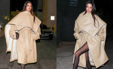 Kendall Jenner shfaq këmbët e saj joshëse me një pelerinë ngjyrë bezhë, teksa del në Los Angeles