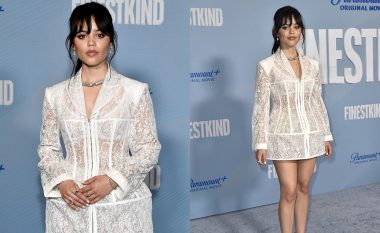 Jenna Ortega mahnit me një fustan të bardhë të shkurtë në premierën e filmit të saj të ri ‘Finestkind’