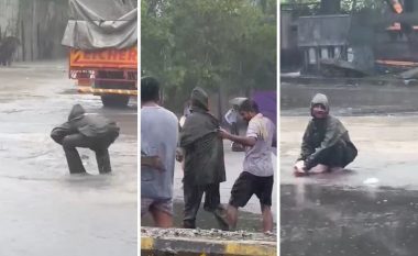 Shiu përmbyti qytetin, por shikoni çfarë po bën një qytetar kinez