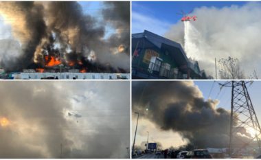 Zjarr i madh në një qendër tregtare në Beograd, helikopterët dhe  zjarrfikësit në terren – nuk raportohet për të lënduar
