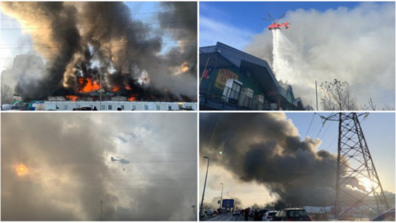 Zjarr i madh në një qendër tregtare në Beograd, helikopterët dhe  zjarrfikësit në terren – nuk raportohet për të lënduar