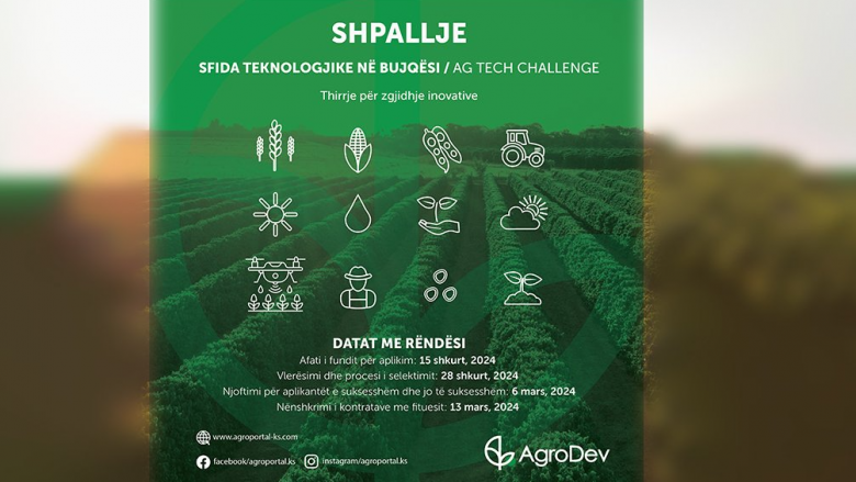 10,000€ për idenë më të mirë – aplikimet janë tani të hapura për ‘Sfida Teknologjike në Bujqësi’