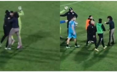 Portieri dëmtoi keq në kokë sulmuesin shqiptar, Cristian Shpendi, babai i këtij të fundit futet në fushë dhje e godet portierin