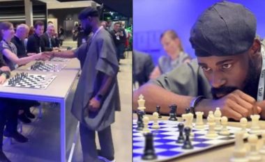 Mjeshtri nigerian i shahut luajti kundër 10 personave në të njëjtën kohë, i mundi të gjithë – por qëllimi kryesor i ngjarjes nuk ishte fitorja