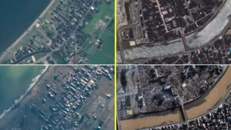 Imazhe satelitore që tregojnë shkatërrimin masiv, pas një serie tërmetesh të fuqishme që goditën të hënën Japoninë