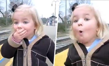 Vogëlushja pa për herë të parë një tren – reagimi i saj shkriu zemrat në mbarë botën