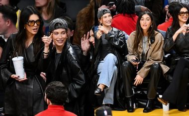 Kendall Jenner dhe Hailey Bieber duken simpatike me rroba thuajse të njëjta, në ndeshjen Los Angeles Lakers vs Oklahoma City