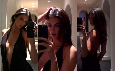 Kendall Jenner mahnit me një fustan të zi, teksa tregon fizikun e saj joshes, gjatë arratisjes në Aspen