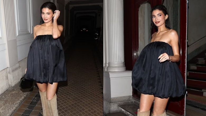 Kylie Jenner mahnit me një fustan të shkurtë pa rripa, për Javën e Modës në Paris