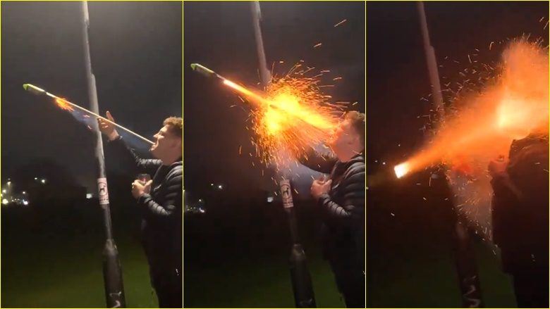 Një i ri në Angli tentoi të hidhte “fishekzjarren raketë” nga goja e tij – në një marifet të çuditshëm natën e Vitit të Ri