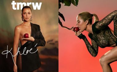 Khloe Kardashian pozon me një mollë mbi gjoksin e saj të zhveshur për kopertinën e re të revistës “tmrw”