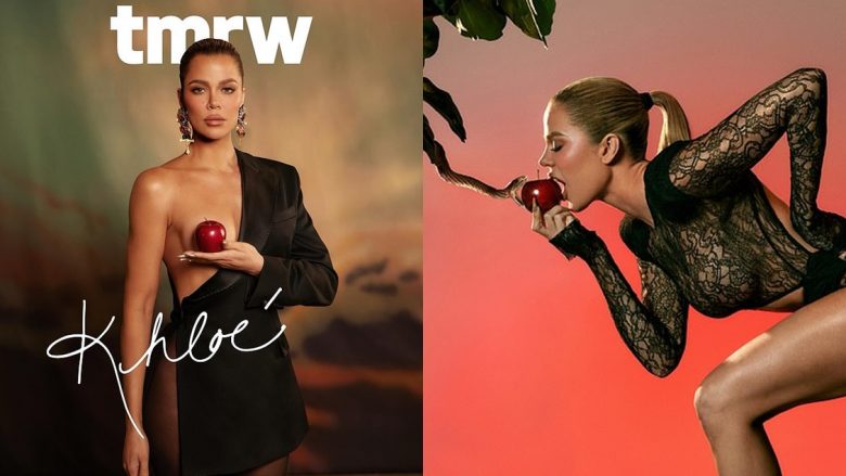 Khloe Kardashian pozon me një mollë mbi gjoksin e saj të zhveshur për kopertinën e re të revistës “tmrw”
