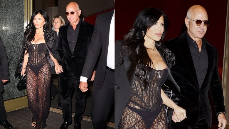 Lauren Sanchez shfaqet me një fustan të zi të tejdukshëm, ndërsa del me të fejuarin e saj miliarder Jeff Bezos