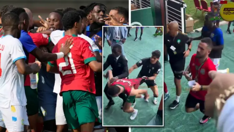 Youssef En-Nesyri ndjek lojtarin e Kongos në tunel pas një përleshjeje prej 30 lojtarësh në fushë