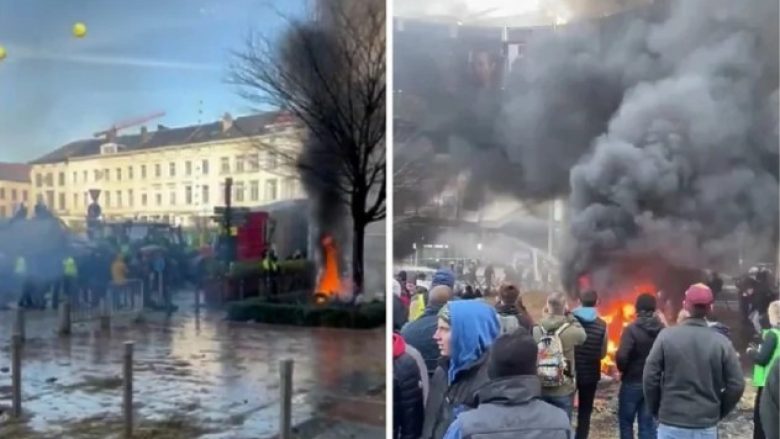 Fermerët bllokojnë Brukselin, djegin goma pranë Parlamentit Evropian