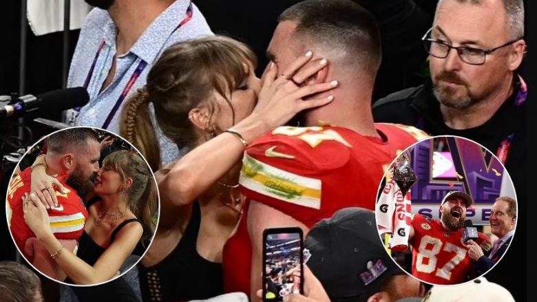 Puthja e fitores: Taylor Swift dhe Travis Kelce pas triumfit në Super Bowl nga “Kansas City Chiefs”