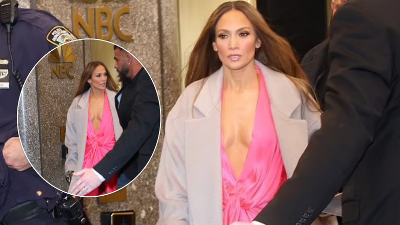 Jennifer Lopez duket e mrekullueshme me një fustan rozë, gjatë turneut për shtyp