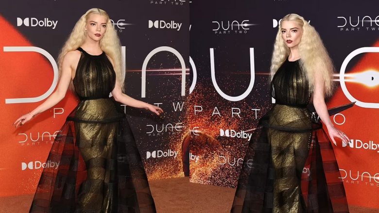 Anya Taylor-Joy shfaqet me një fustan të artë dhe të zi, në premierën e “Dune: Part Two” në New York