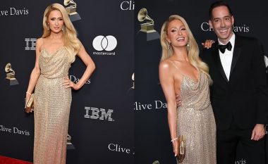Paris Hilton shkëlqen me një fustan floriri, teksa hyn në tapetin e kuq me bashkëshortin Carter Reum