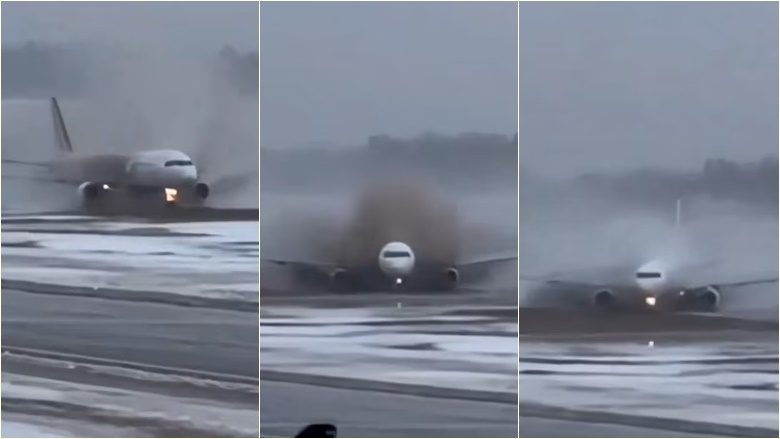 Aeroplani me 179 pasagjerë “rrëshqet nëpër baltë” pasi tentoi të ulej në pistën e akullt në Lituani – pamjet tregojnë momentin e frikshëm