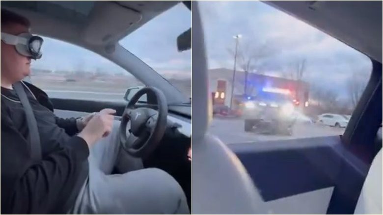 Shoferi ‘i çmendur’ që mbante Apple Vision heq duart nga timoni teksa po voziste në autostradë – derisa ndalohet nga policia