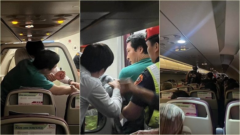 Moment tronditës: Turisti kanadez përpiqet të hapë derën e aeroplanit të pasagjerëve gjatë ngritjes në Tajlandë – pasi pësoi sulm paniku