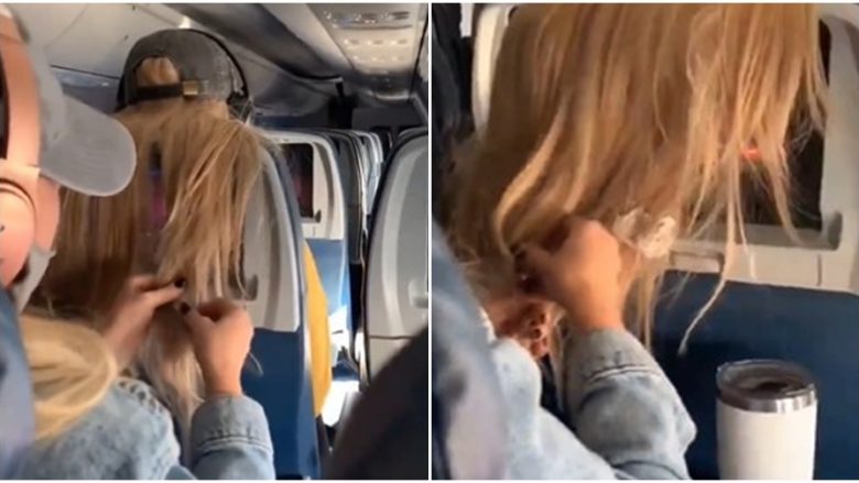 Hakmarrje apo tallje në aeroplan – vajza ia ngjet çamçakëzin në flokë një pasagjereje