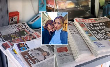 Nëna e Rita Orës prezanton një mal gazetash të shtypura që shiten në Londër: Në Kosovë a ka? Ndihmoni njerëzit që nuk e përdorin internetin