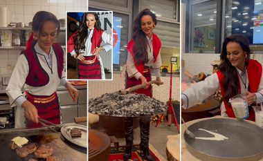 E veshur me tesha kombëtare, Xhuli gatuan ushqime tradicionale për shqiptarët në një restorant në Zvicër